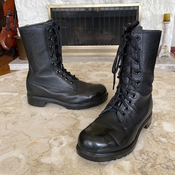 GREB Black Leather 9-Eyelet Combat Steel Toe Army Boots - Picture 8 of 14